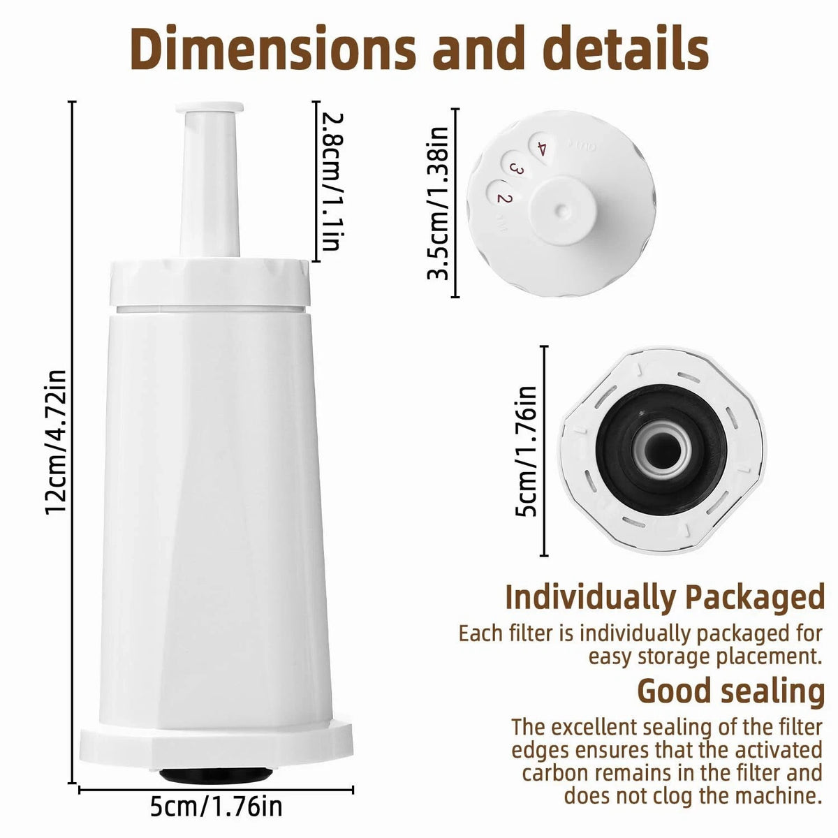 Water filter dimensions and product detail