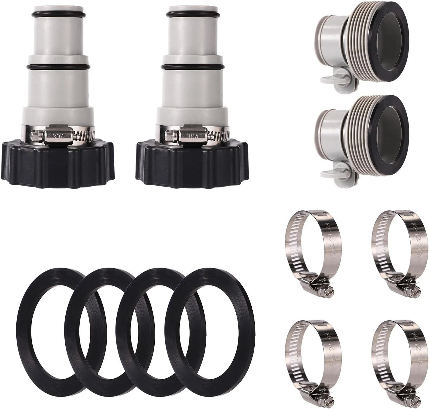 Pool Hose Adapter Kit – Type A & B Conversion Connectors inc Clamps Washers