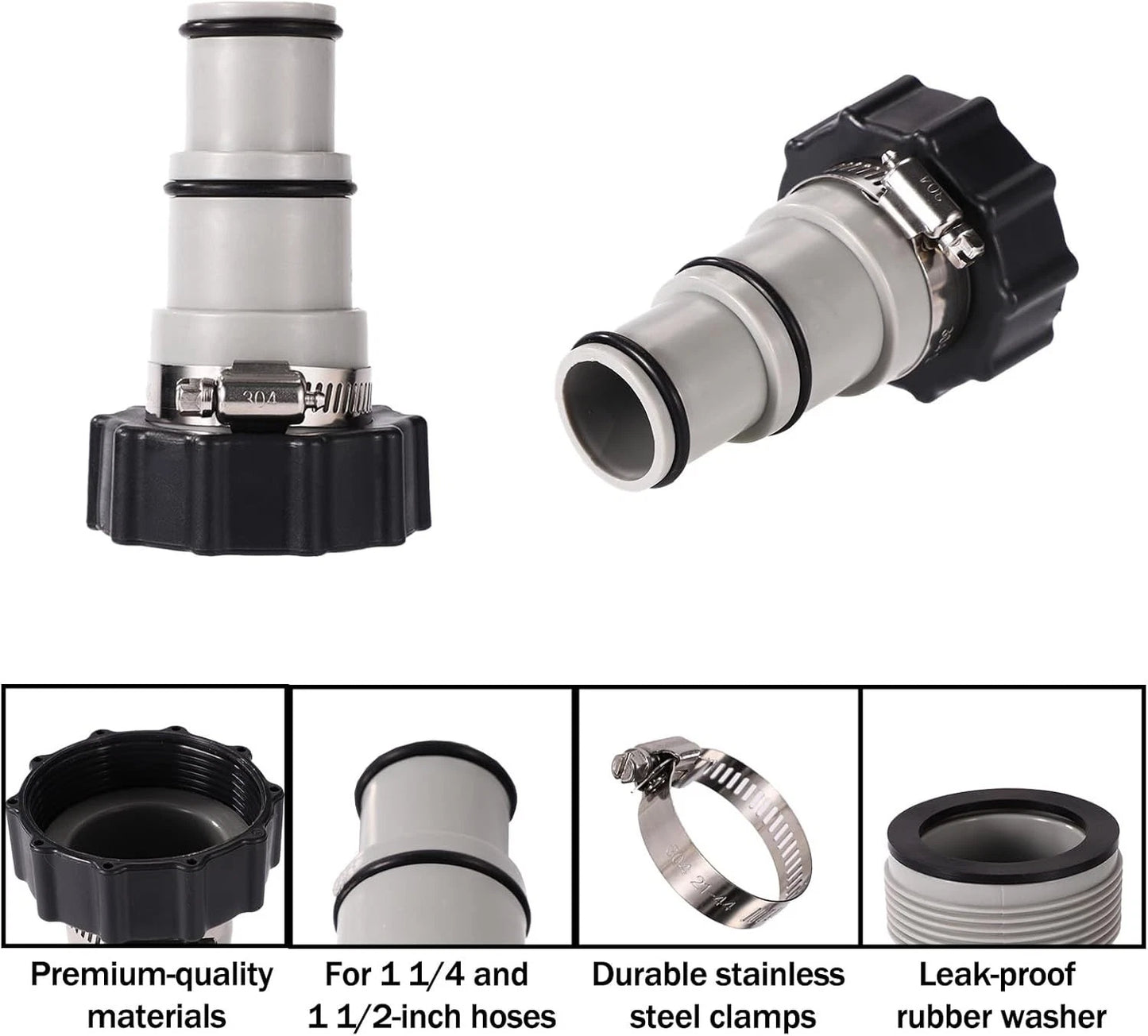 Pool Hose Adapter Kit – Type A & B Conversion Connectors inc Clamps Washers