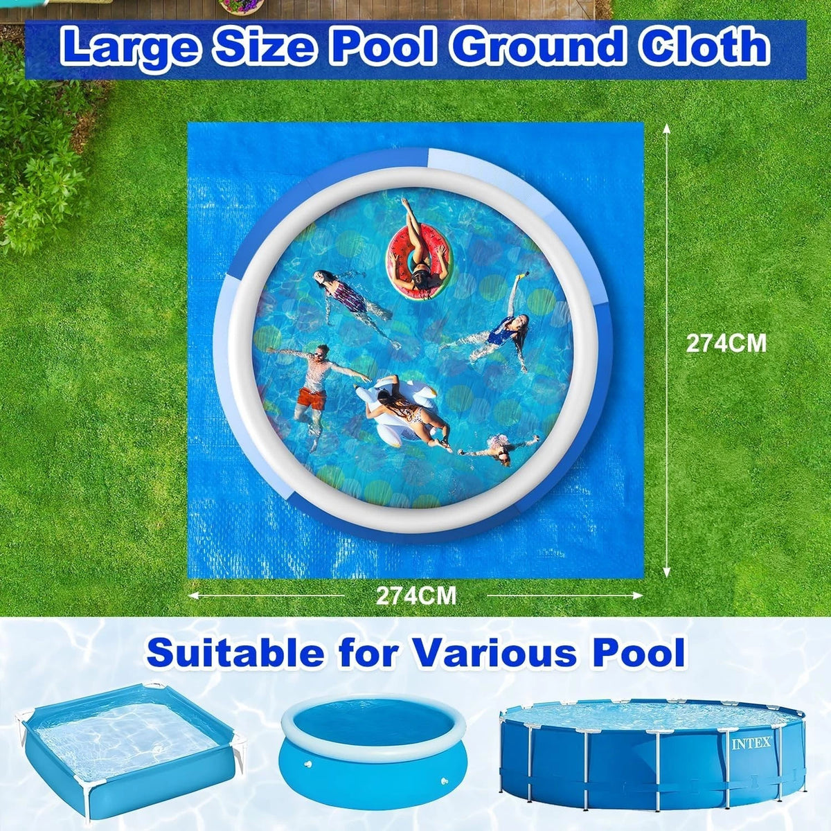 Pool Ground Cloth 274 x 274cm Waterproof Floor Protector Mat for Above Ground Pools & Hot Tubs