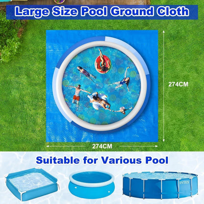 Pool Ground Cloth 274 x 274cm Waterproof Floor Protector Mat for Above Ground Pools & Hot Tubs