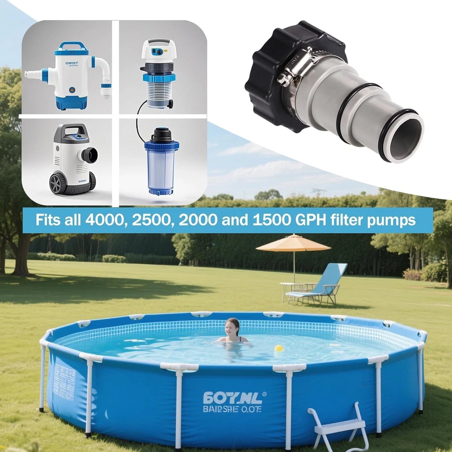 Pool Hose Adapter Kit – Type A & B Conversion Connectors inc Clamps Washers