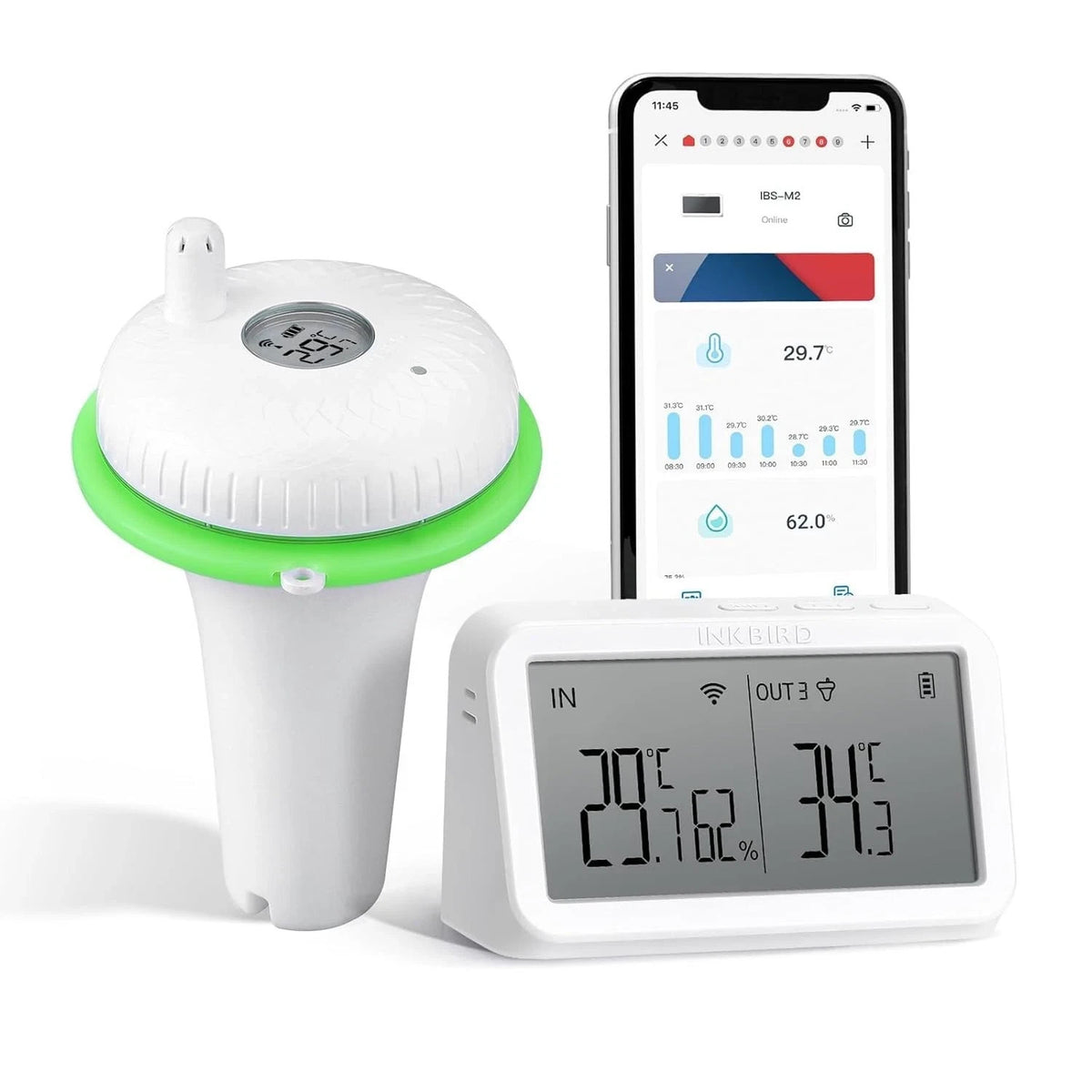 Inkbird IBS-P02R floating pool thermometer with IBS-M2 WiFi gateway set